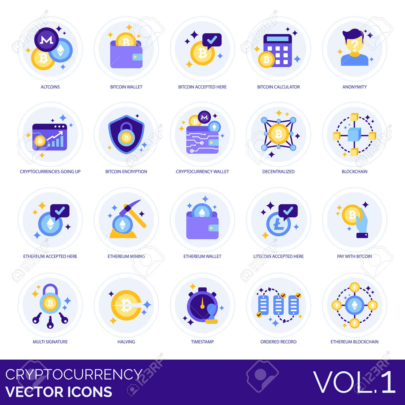 Cryptocurrency Icons Including Altcoins Bitcoin Wallet Accepted - 